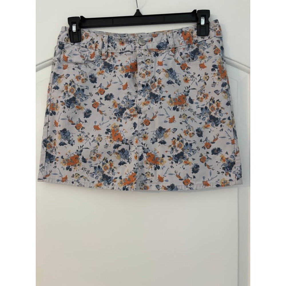 GAP Floral Denim Mini Skirt – Vintage Blue & Orange Ditsy Print Jean Skirt Size